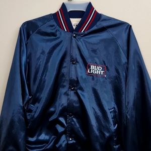 Vintage Bud Light Bomber Satin Jacket USA Made Anheuser‎ Busch Blue XL Varsity
